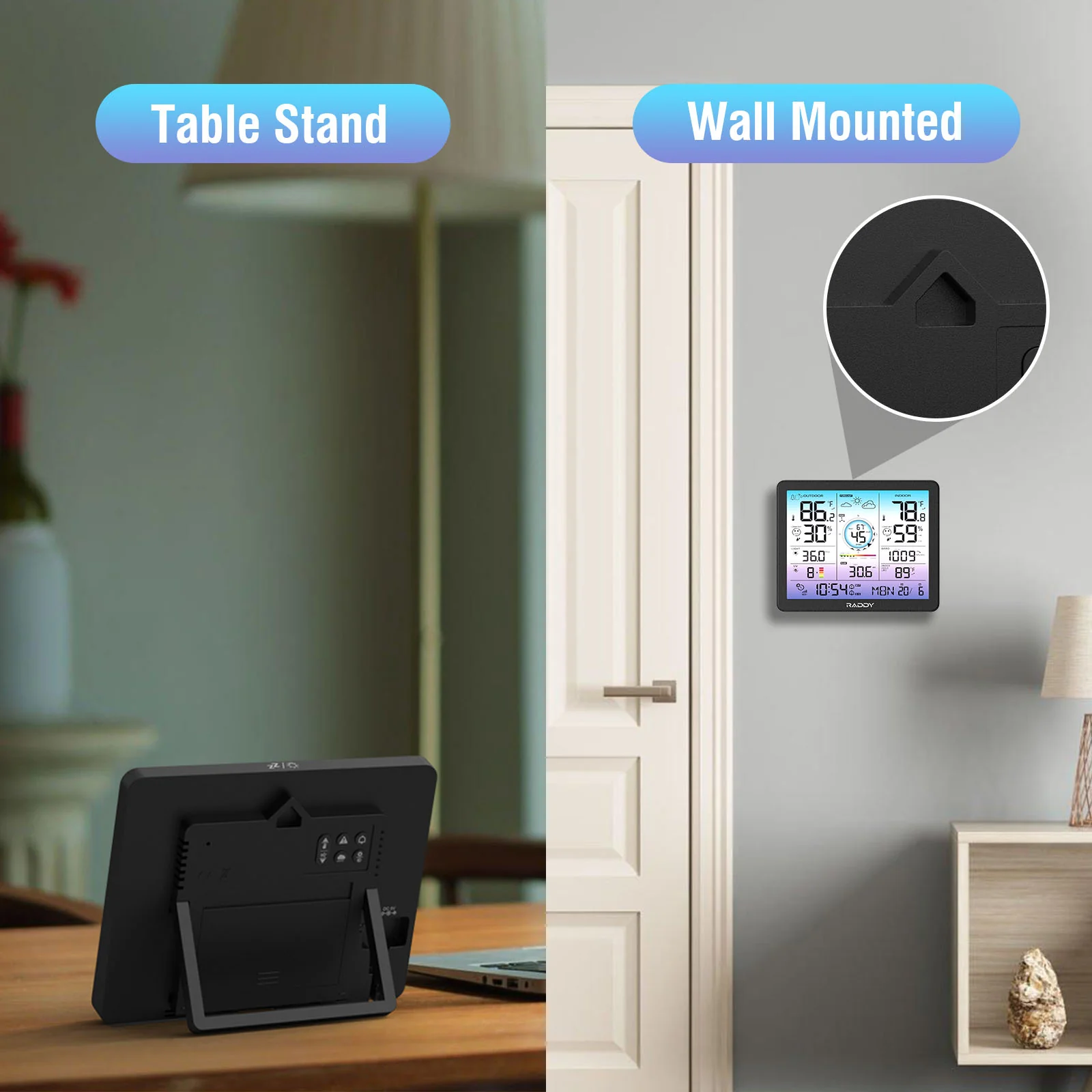 Raddy VP7 Wi-Fi Weather Station | 15-in-1 Display | 7.4'' Digital Color Display | WI-FI Indoor Outdoor | Weather Forecast - Image 6