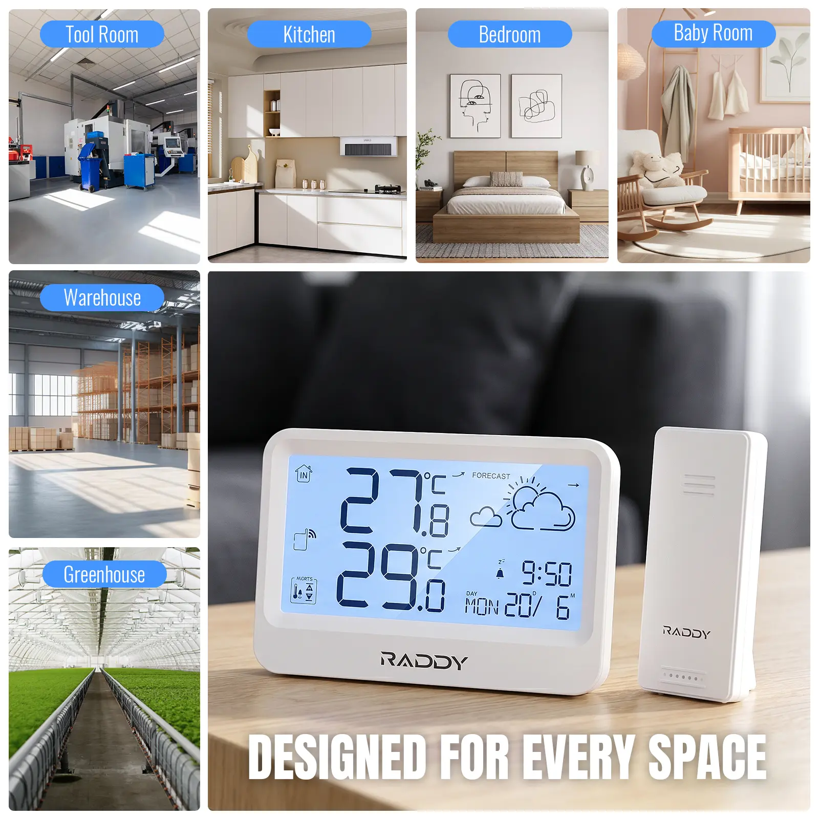 Raddy WF-60 Digital Home Weather Station |   Indoor Outdoor Thermometer | Weather Forecast | Professional Temp | Frost Alarm | Alarm Clock | Battery Operated - Image 11