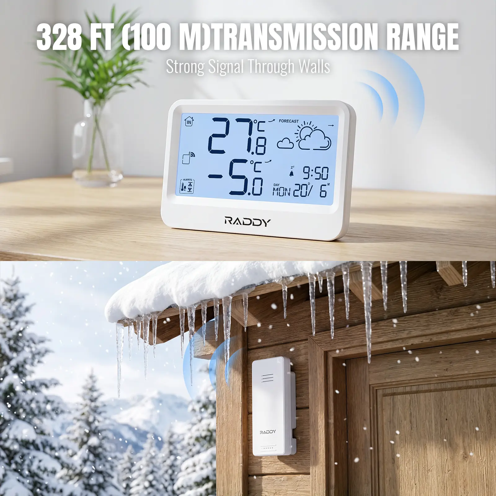Raddy WF-60 Digital Home Weather Station |   Indoor Outdoor Thermometer | Weather Forecast | Professional Temp | Frost Alarm | Alarm Clock | Battery Operated - Image 3