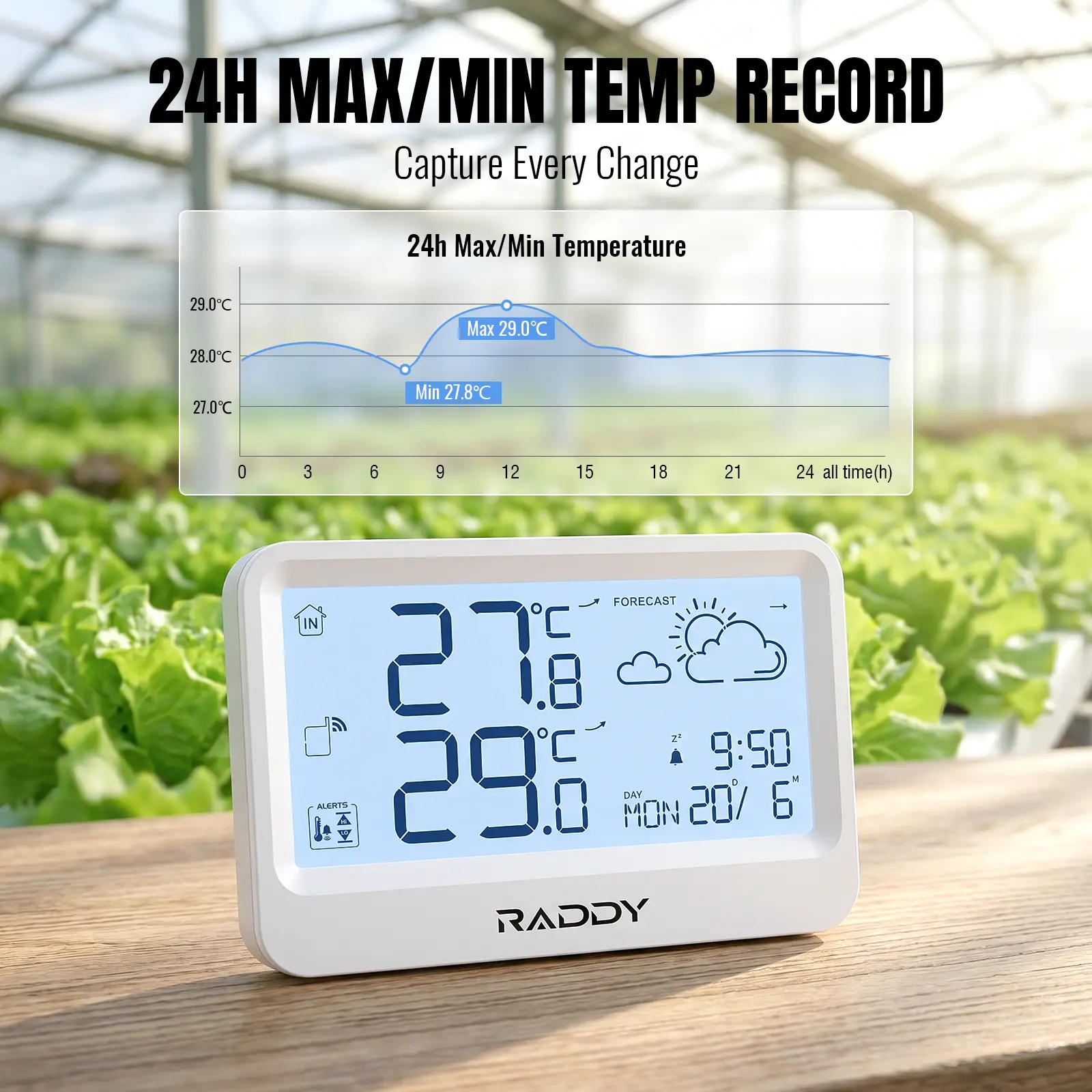 Raddy WF-60 Digital Home Weather Station |   Indoor Outdoor Thermometer | Weather Forecast | Professional Temp | Frost Alarm | Alarm Clock | Battery Operated - Image 5