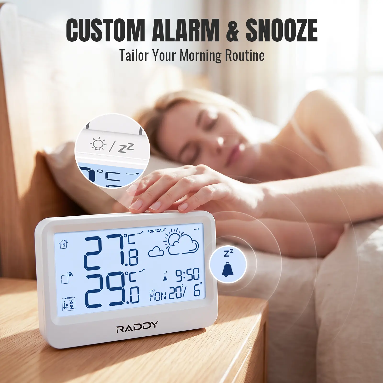 Raddy WF-60 Digital Home Weather Station |   Indoor Outdoor Thermometer | Weather Forecast | Professional Temp | Frost Alarm | Alarm Clock | Battery Operated - Image 8