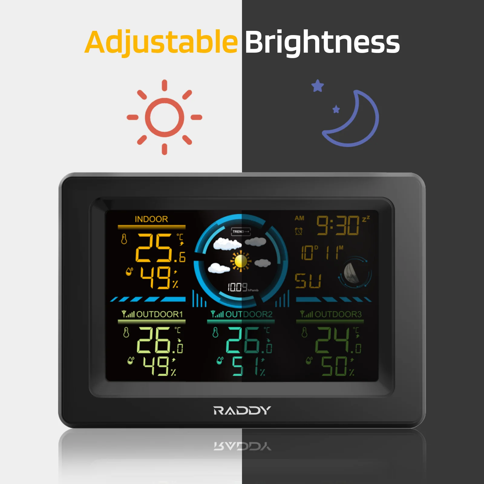 Raddy WF-60C Wetterstation für den Innen- und Außenbereich mit Thermometer | Luftfeuchtigkeitsmesser | Barometer | 3 Remote-Sensoren [DISCONTINUED] - Image 5