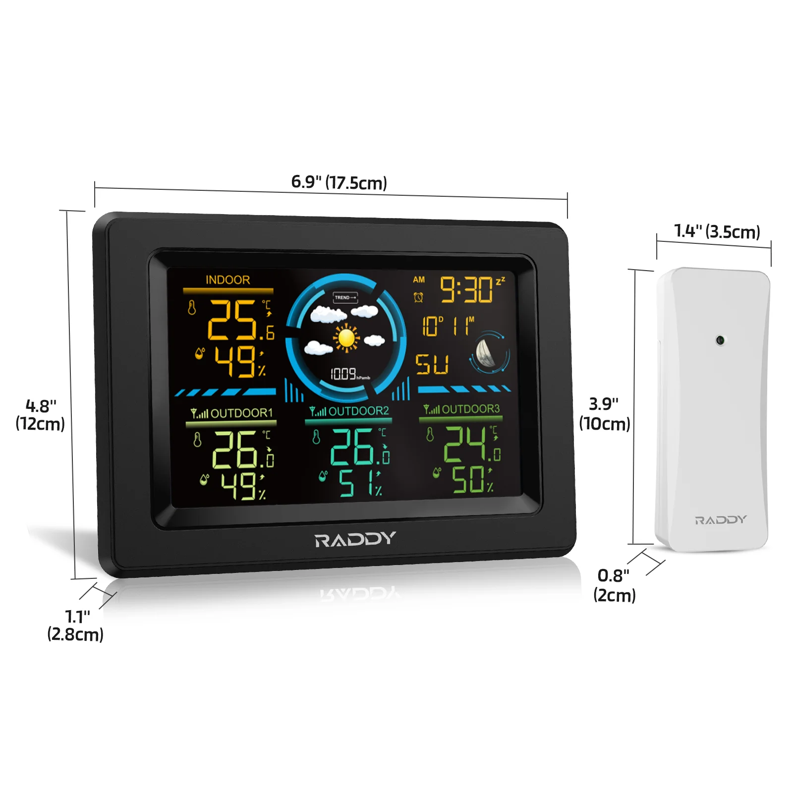 Raddy WF-60C Wetterstation für den Innen- und Außenbereich mit Thermometer | Luftfeuchtigkeitsmesser | Barometer | 3 Remote-Sensoren [DISCONTINUED] - Image 8