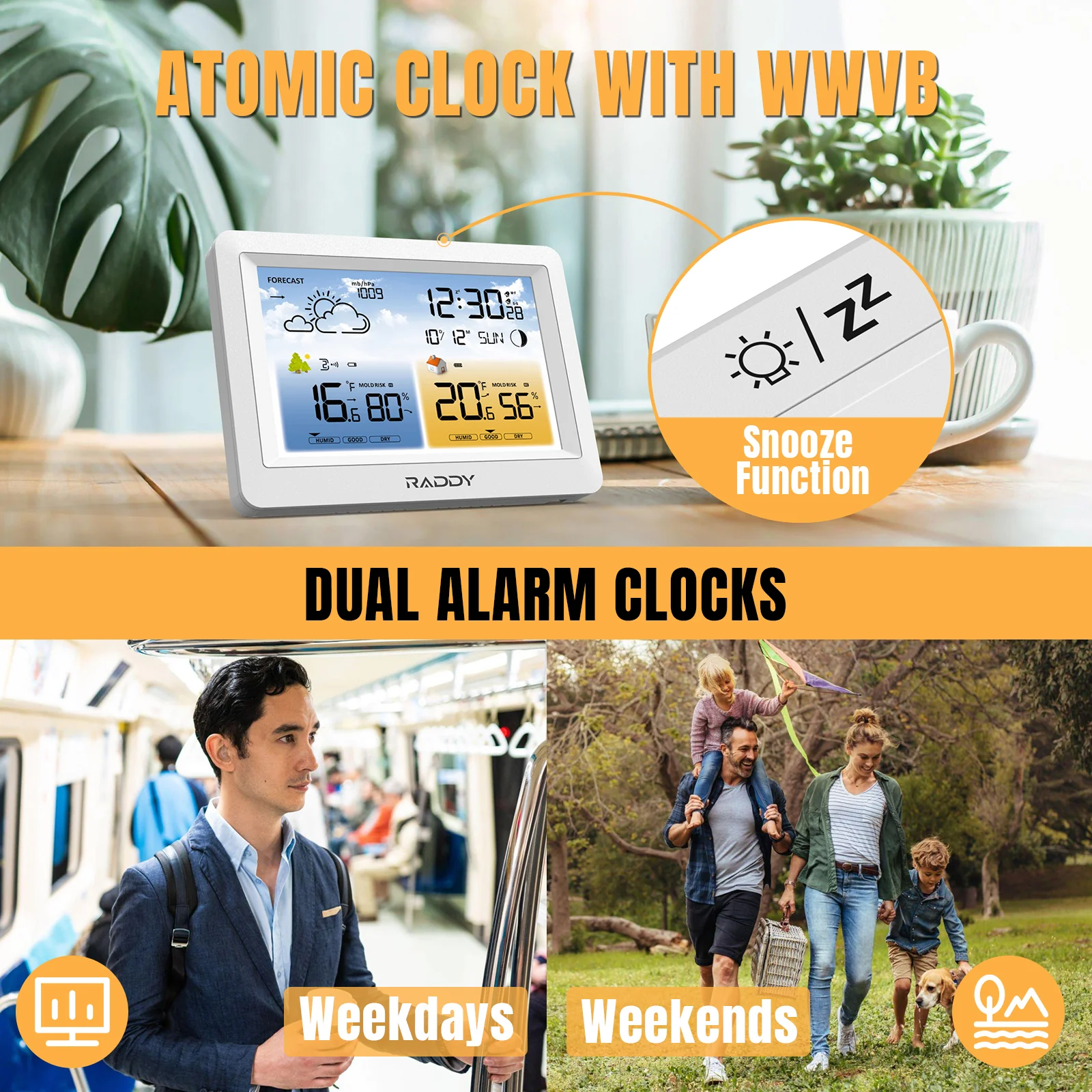 Raddy WM6 Weather Station | Wireless Thermometer Hygrometer | Built-in 2000mAh Battery | Mold Risk Alert - Image 4