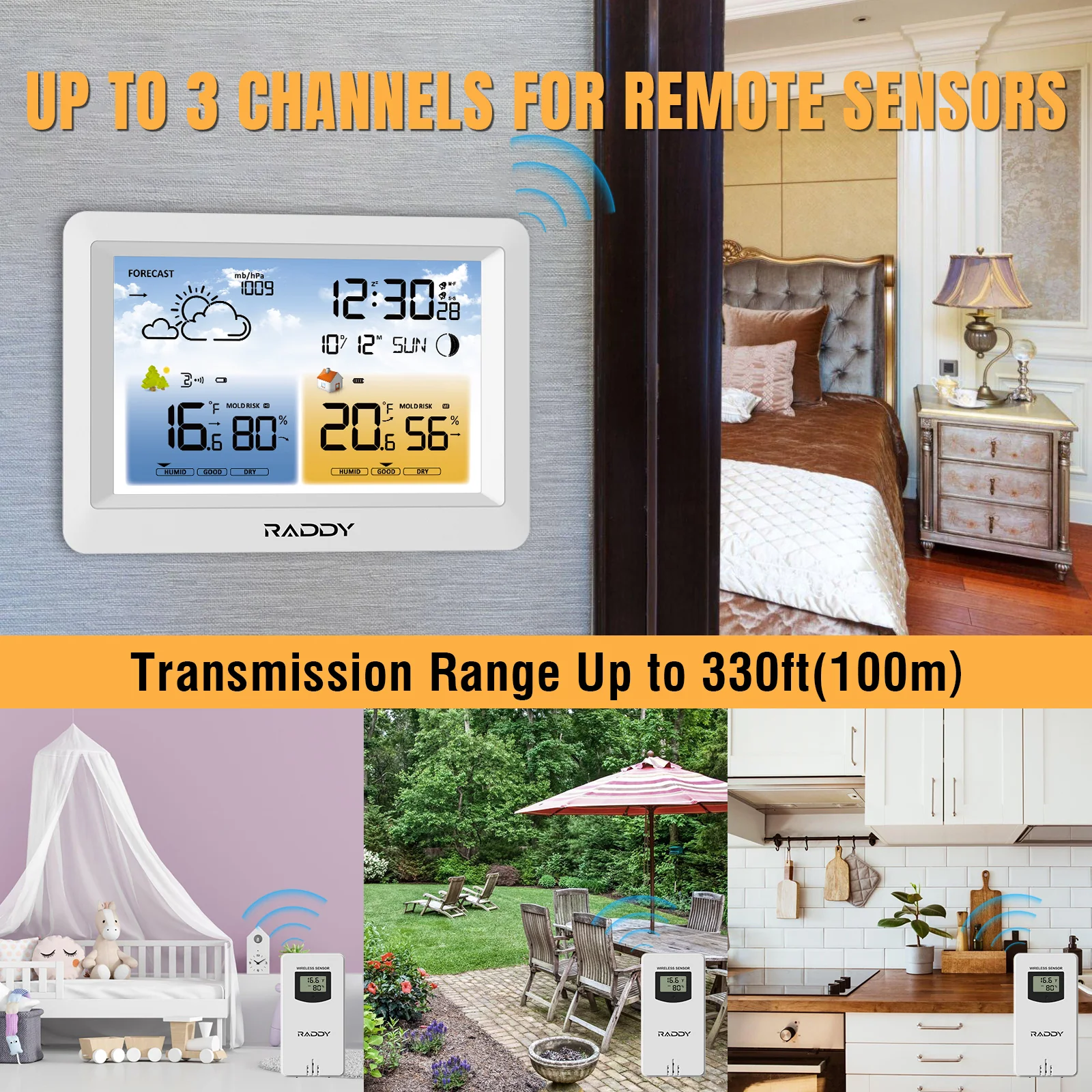 Raddy WM6 Weather Station | Wireless Thermometer Hygrometer | Built-in 2000mAh Battery | Mold Risk Alert - Image 6