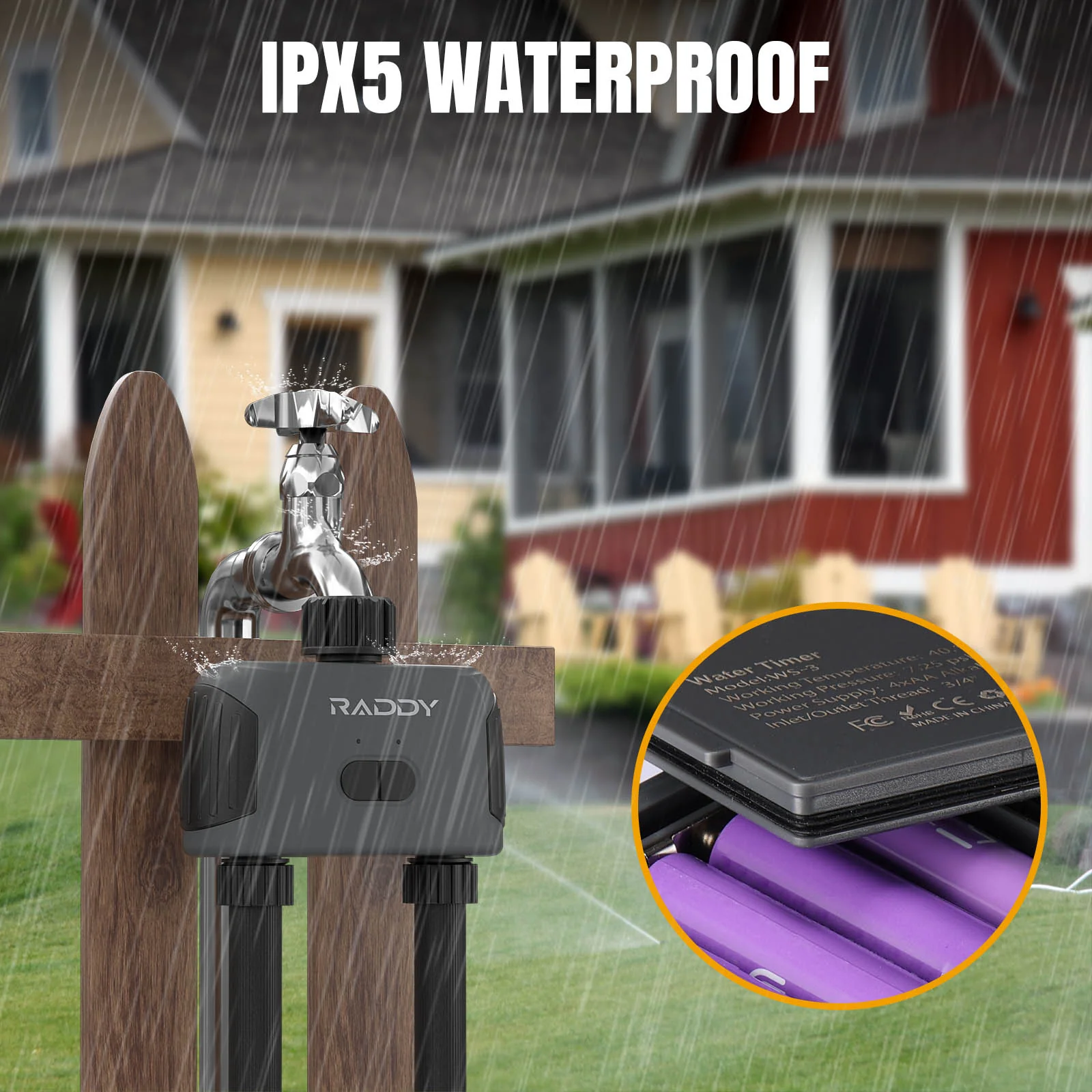 Raddy WS-3 WiFi Sprinkler Timer | 2 Zone | IPX5 Waterproof | APP Control | Automatic Irrigation System - Image 3