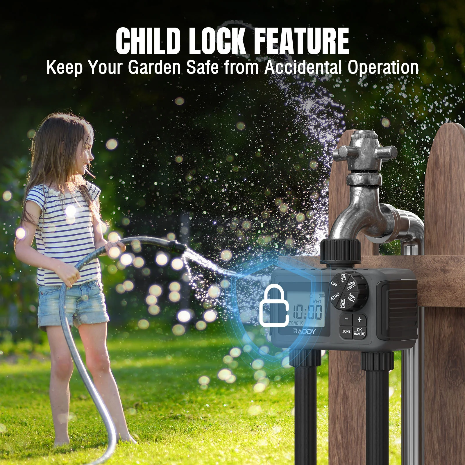 Raddy WS-5 Water Timer | 2 Outlet | IP55 Waterproof | Large Screen | Low BatteryAlert | Rain Delay | Manual Mode - Image 8