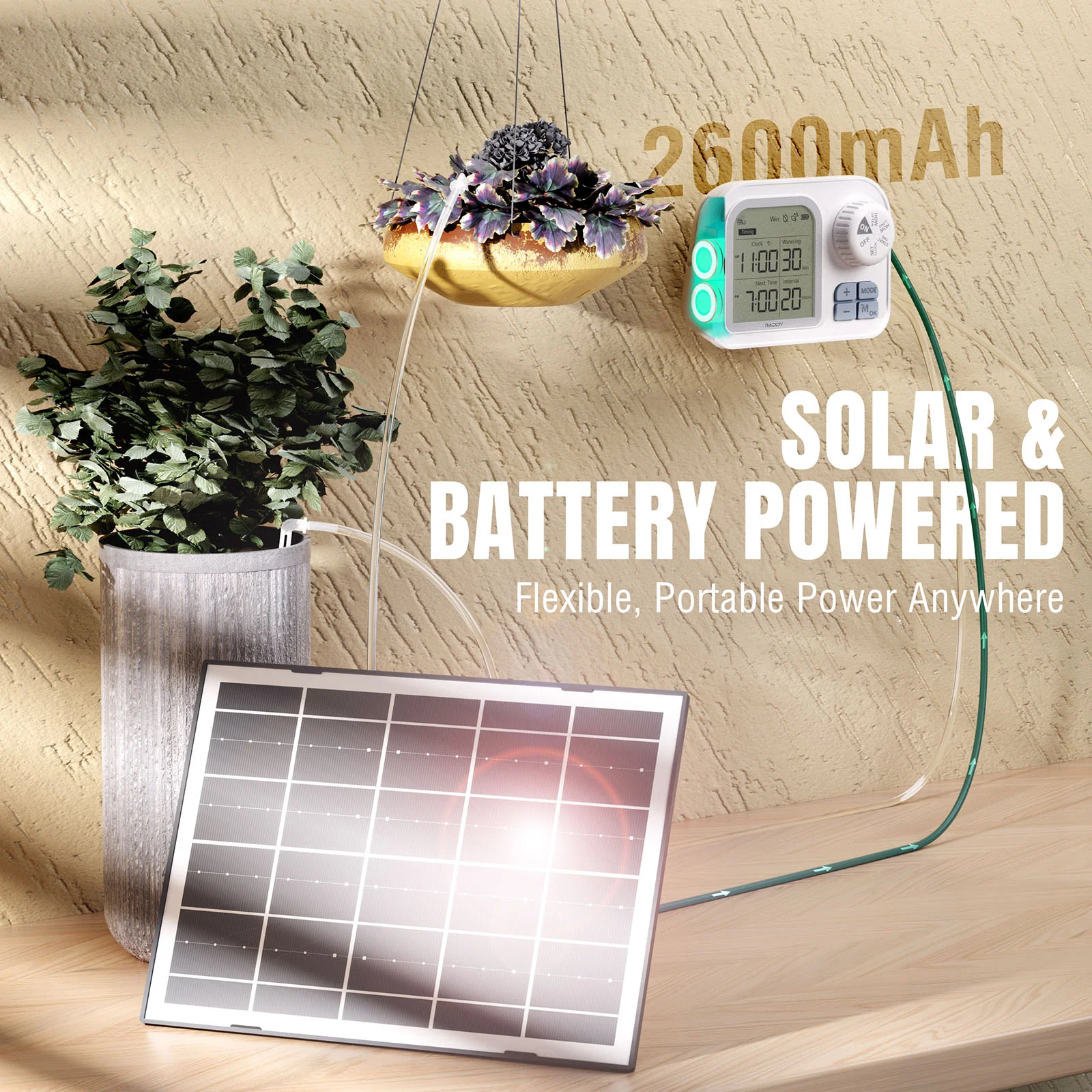 Raddy WS-7 Solar Drip Irrigation Kit | IPX7 Waterproof | Auto Watering System | Auto-Soil Humidity Detection |  2600mAh Battery | Large Display - Image 2