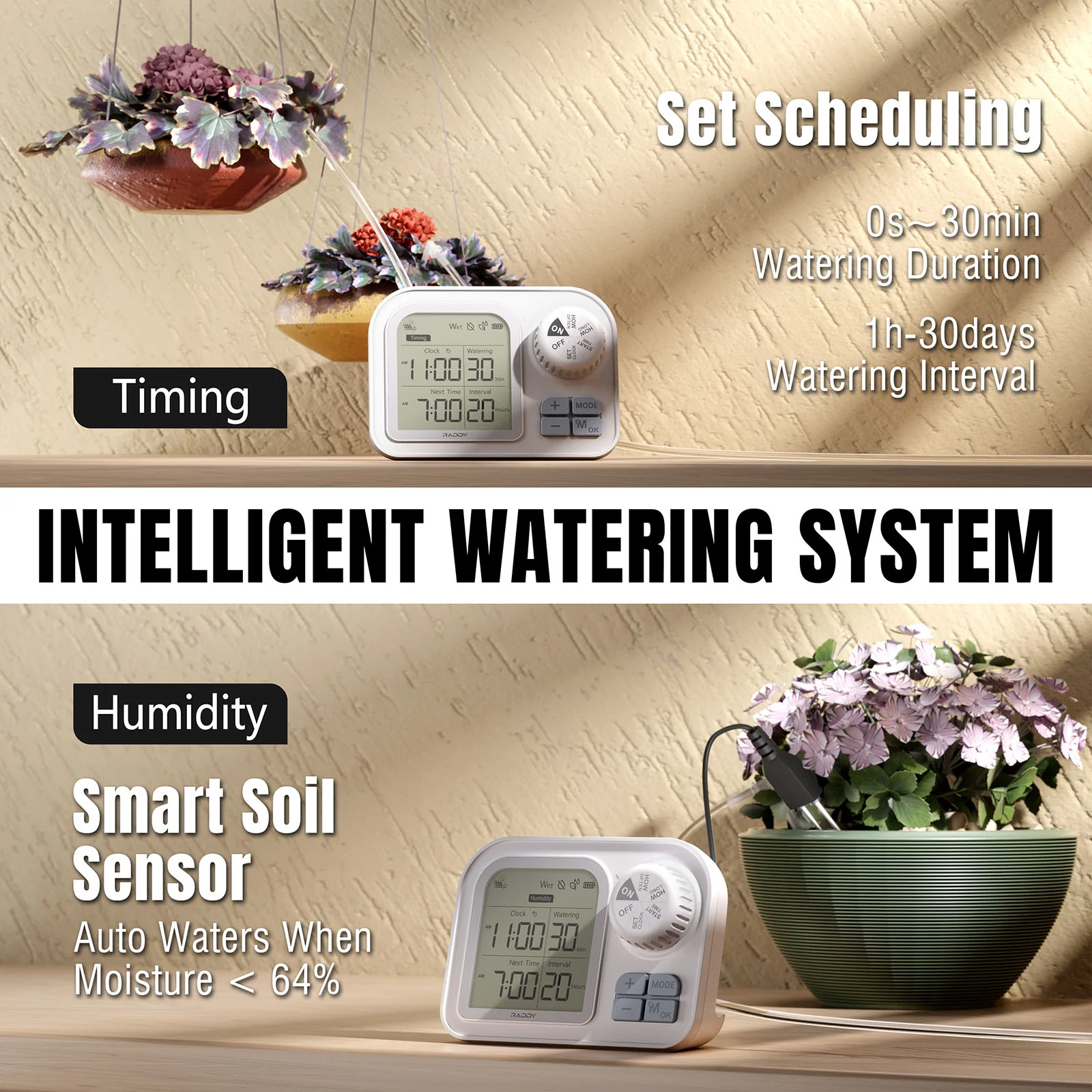 Raddy WS-7 Solar Drip Irrigation Kit | IPX7 Waterproof | Auto Watering System | Auto-Soil Humidity Detection |  2600mAh Battery | Large Display - Image 5