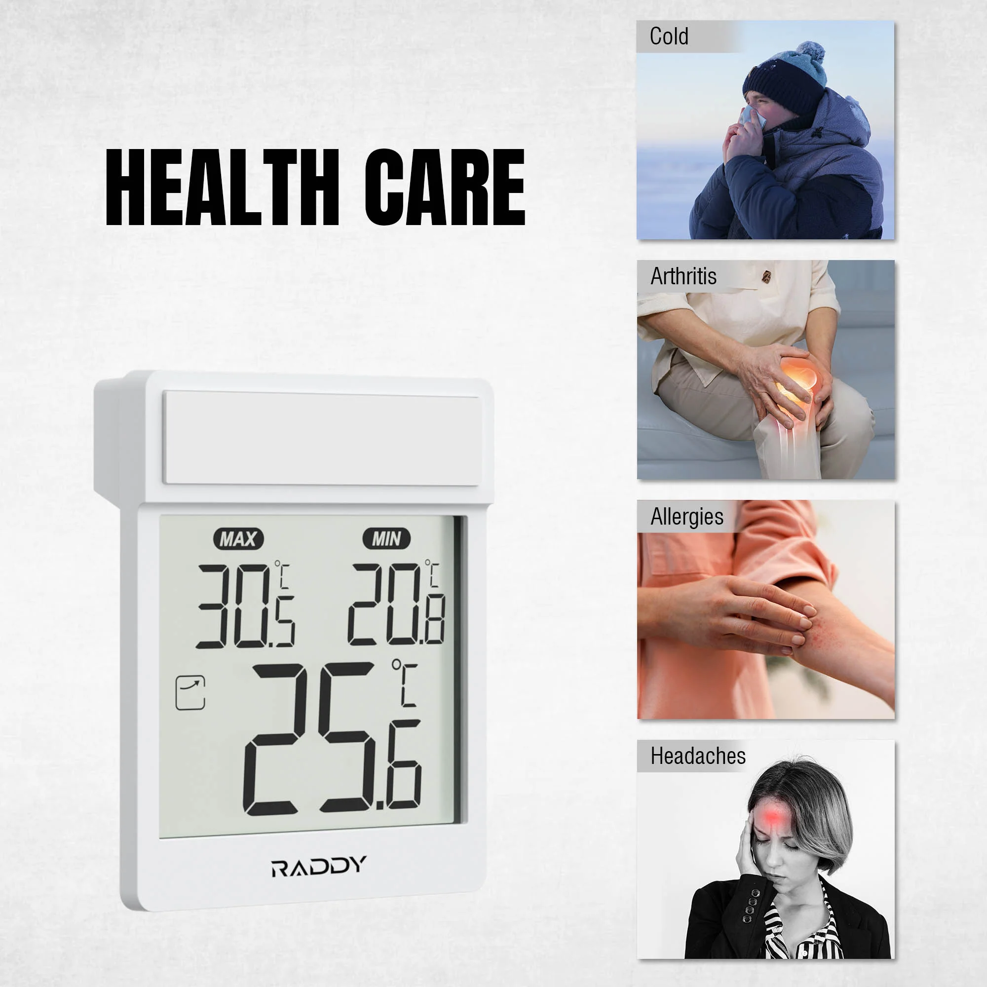Raddy WT-1 Digital Window Thermometer |  IP44 Waterproof | Clear LCD Display | Max/Min Record | Easy Stick-on Mount | Battery Powered - Image 10