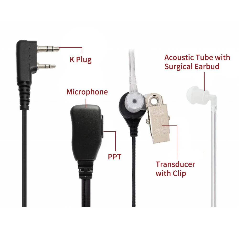 Radioddity 2-Pin Covert Acoustic Tube Earpiece Headset | PTT MIC | K Plug - Image 3