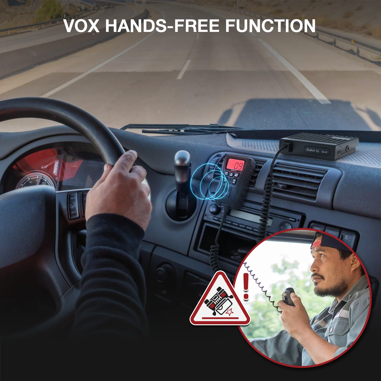 Radioddity CS-47 One Hander CB Radio | LCD Mic with Built-in Speaker | 7-Color Backlit | AM/FM | RF Gain | VOX - Image 5