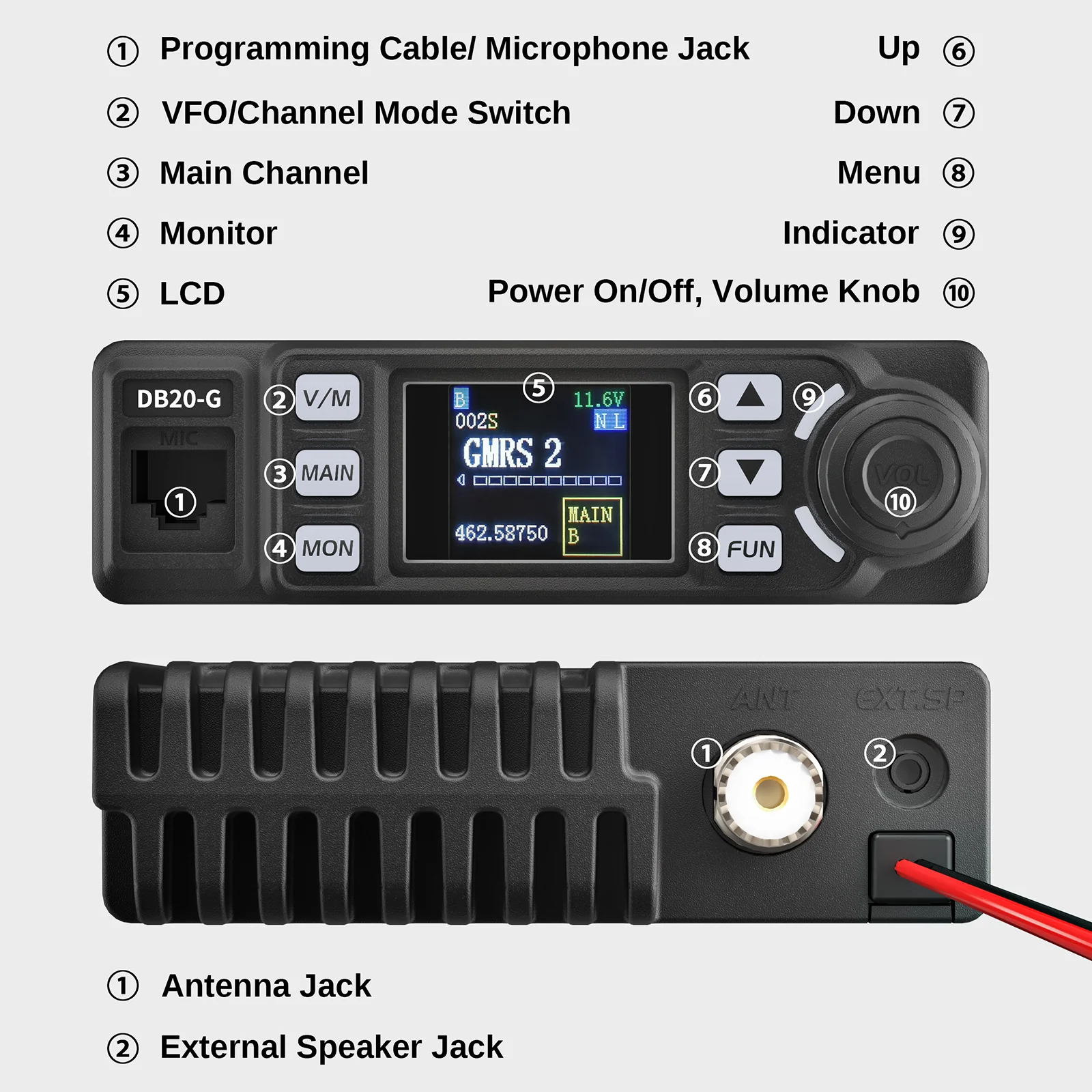 Radioddity DB20-G GMRS Mobile | 20W | 500 Channels | UHF VHF Scanner | Sync | Repeater Capable | Support CHIRP Programming - Image 6