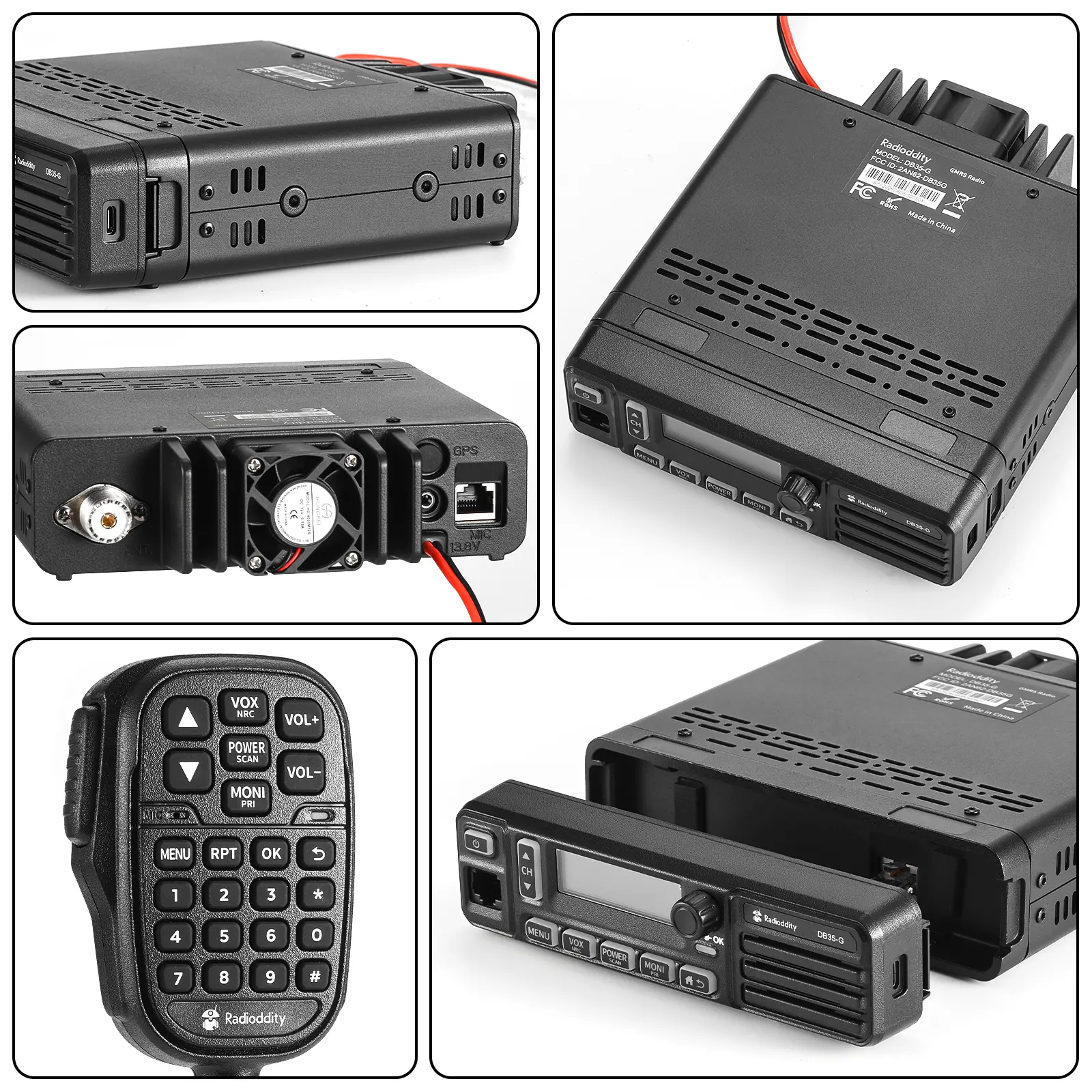 Radioddity DB35-G GMRS Mobile Radio | 35W | Detachable Faceplate | NRC Noise Reduction | 7-Color LCD Display | Programming Cable | UHF/VHF Receiver - Image 3