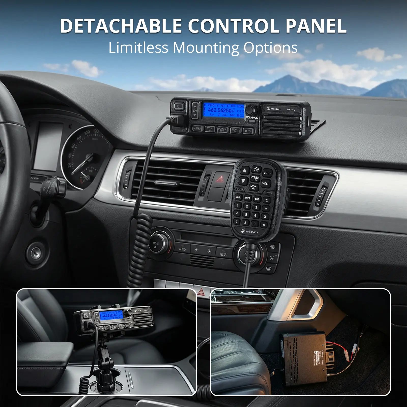 Radioddity DB35-G GMRS Mobile Radio | 35W | Detachable Faceplate | NRC Noise Reduction | 7-Color LCD Display | Programming Cable | UHF/VHF Receiver - Image 9