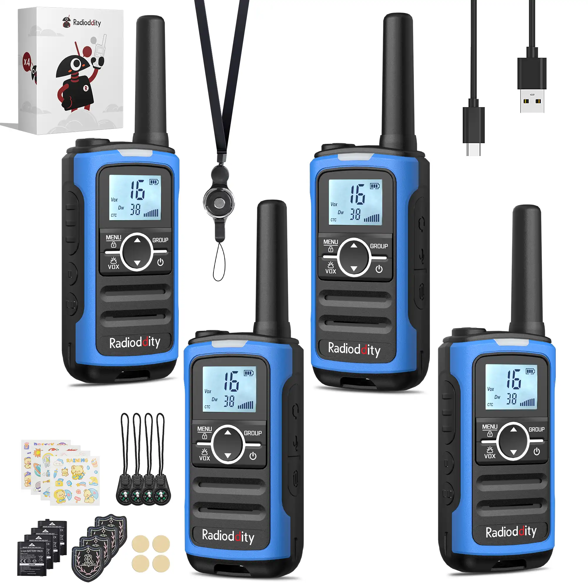 Radioddity FS-T8/PR-T8 FRS/PMR Radio | Long Range with Group Call | VOX | NOAA | Flashlight | 2000mAh Battery | USB-C Charging