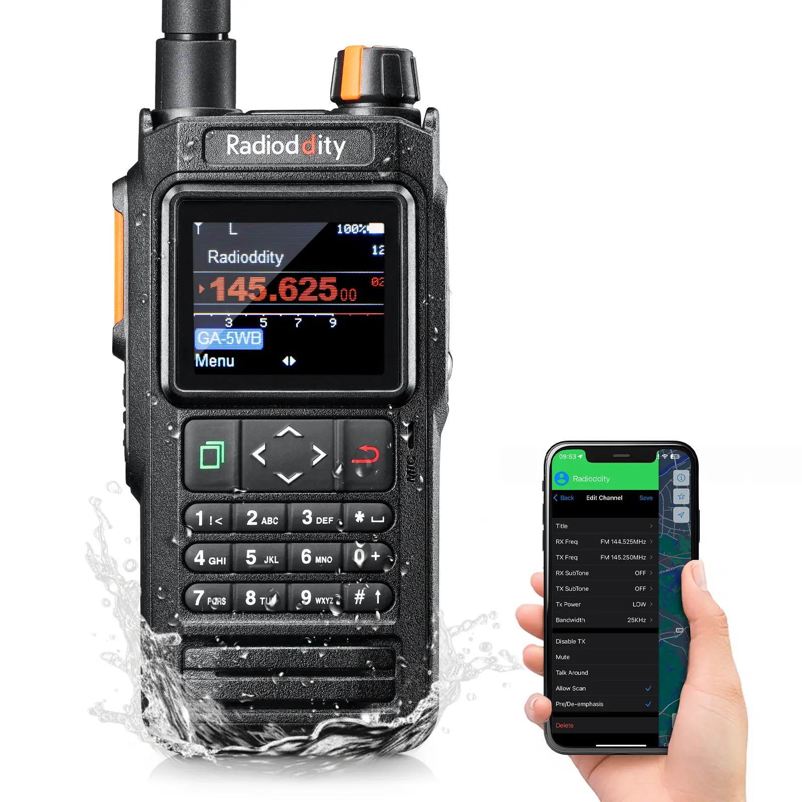 Radioddity GA-5WB | 5W | VHF & UHF | GPS & APRS | Bluetooth Programming | Air Band | IP67 | 2600mAh USB-C