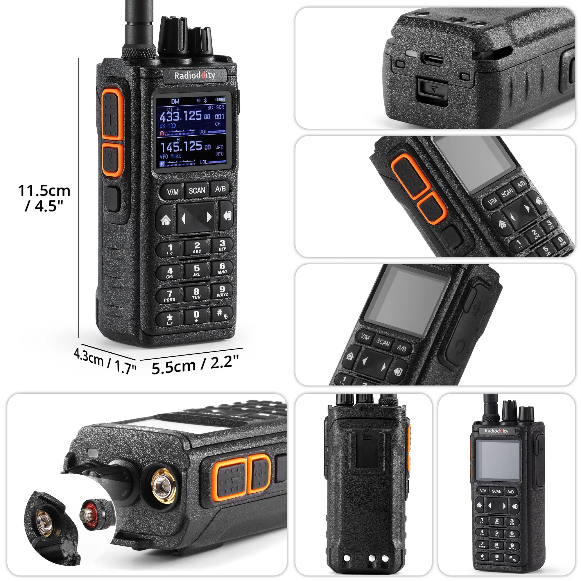 Radioddity GS-10B 8W Ham Radio | Multi-Band TX & RX | BT APP Programmable | Dual PTT | Color Display | USB-C | Support CHIRP Programming - Image 3