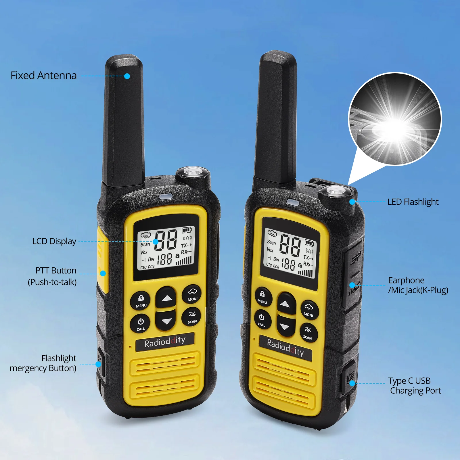 Radioddity PR-T6 PMR Radio | License-free | USB-C Charging | Dual Watch | VOX | Flashlight - Image 5