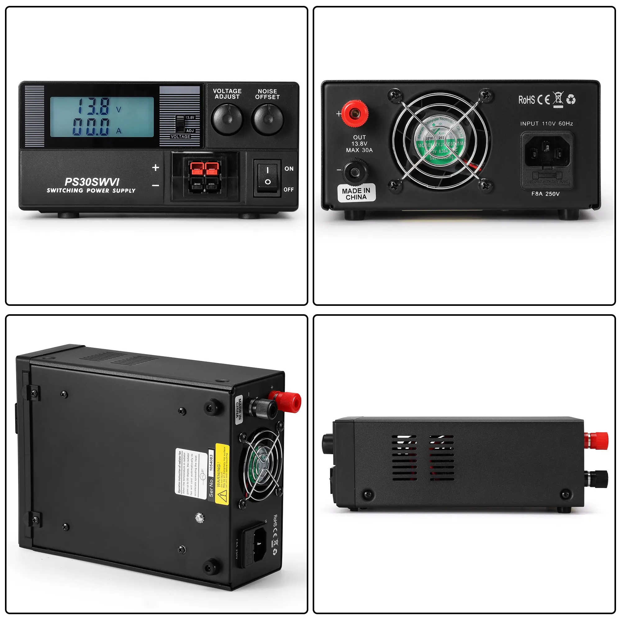 Radioddity PS30 Switching DC Power Supply | Anderson Powerpole(R) Compatible | 8–15V Adjustable | 13.8V Stable Output | 30A | Short Circuit & Overload Protection - Image 4