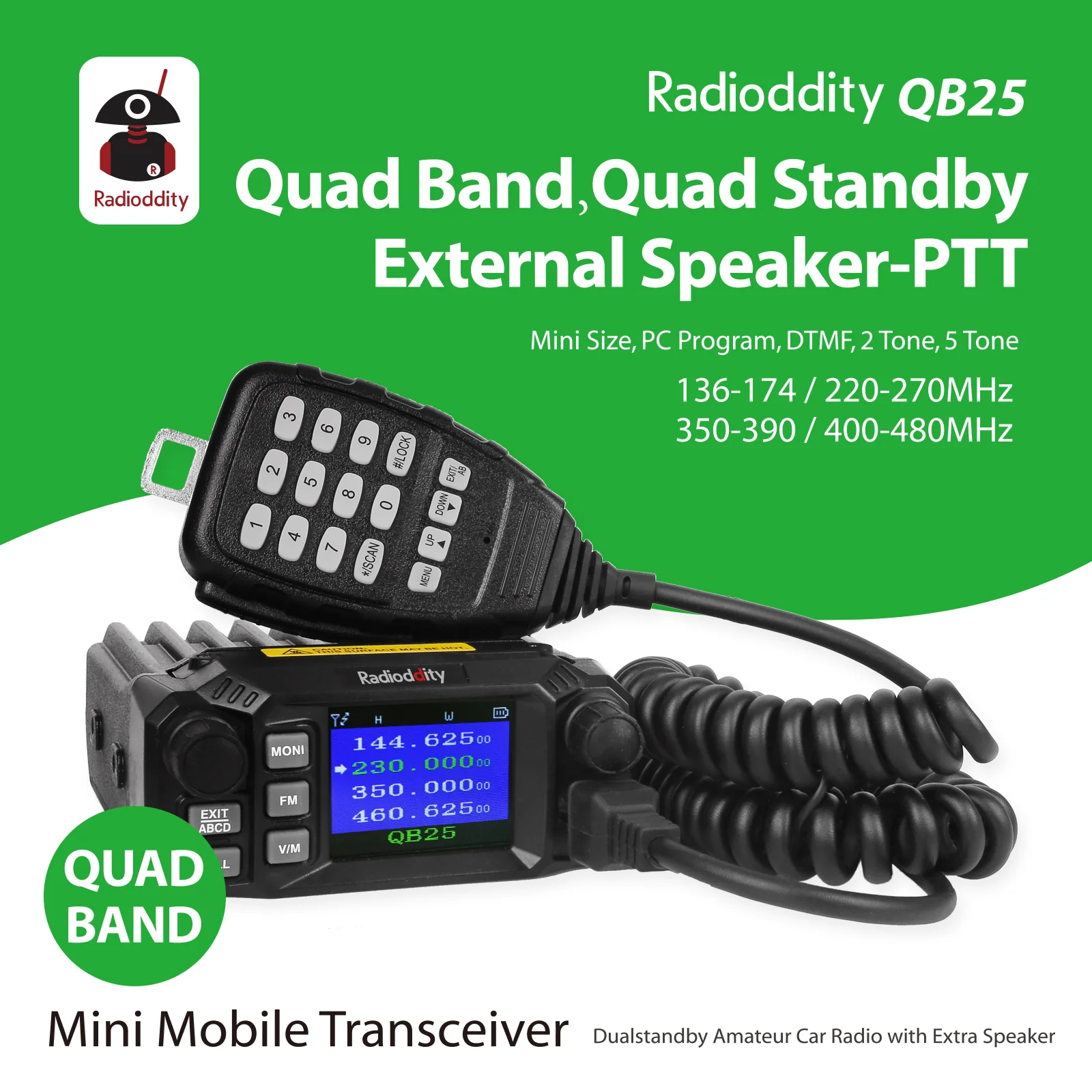 QB25 Pro Quad Band Mini Mobile Radio+ Cable + 50W Antenna | Support CHIRP Programming - Image 3