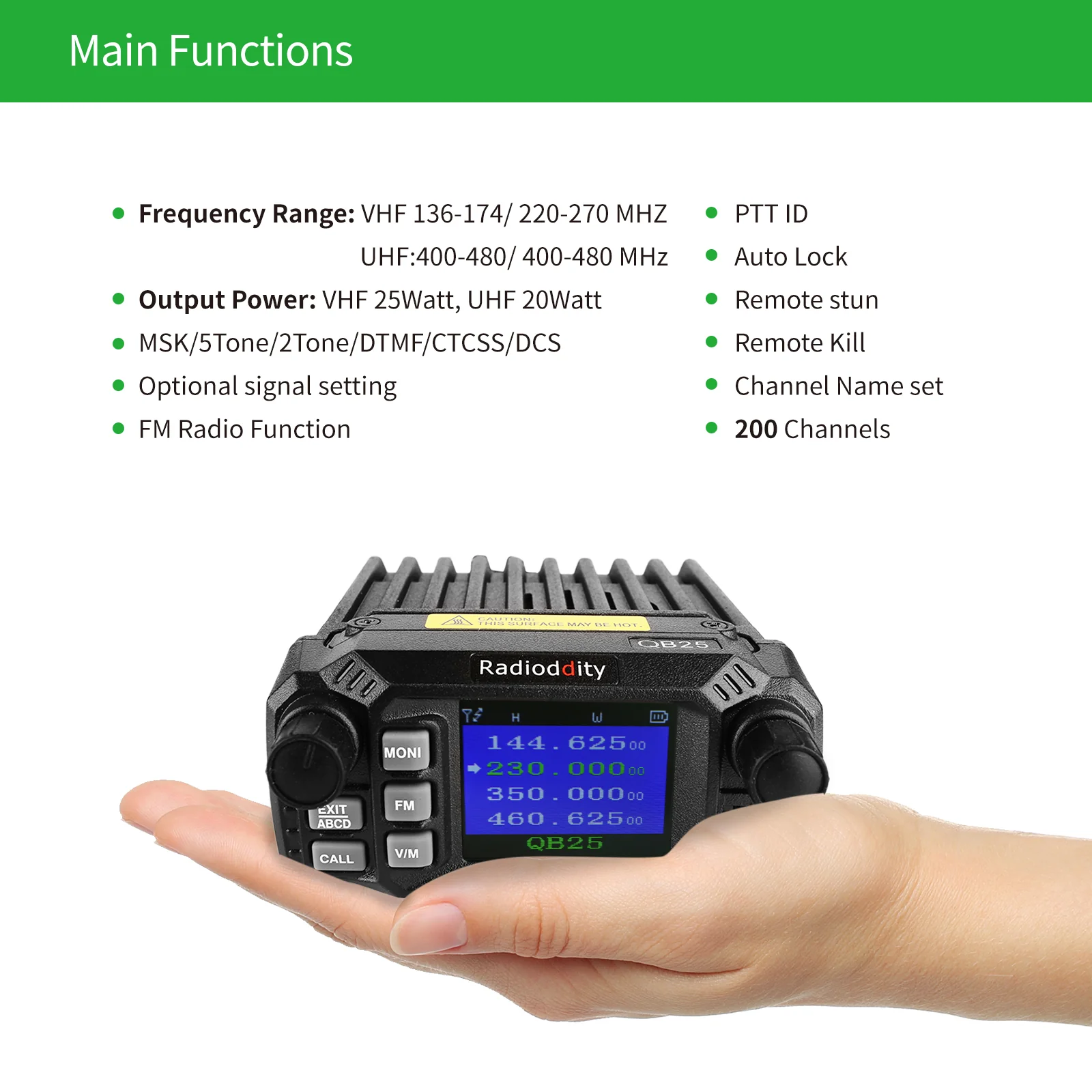 QB25 Pro Quad Band Mini Mobile Radio+ Cable + 50W Antenna | Support CHIRP Programming - Image 4