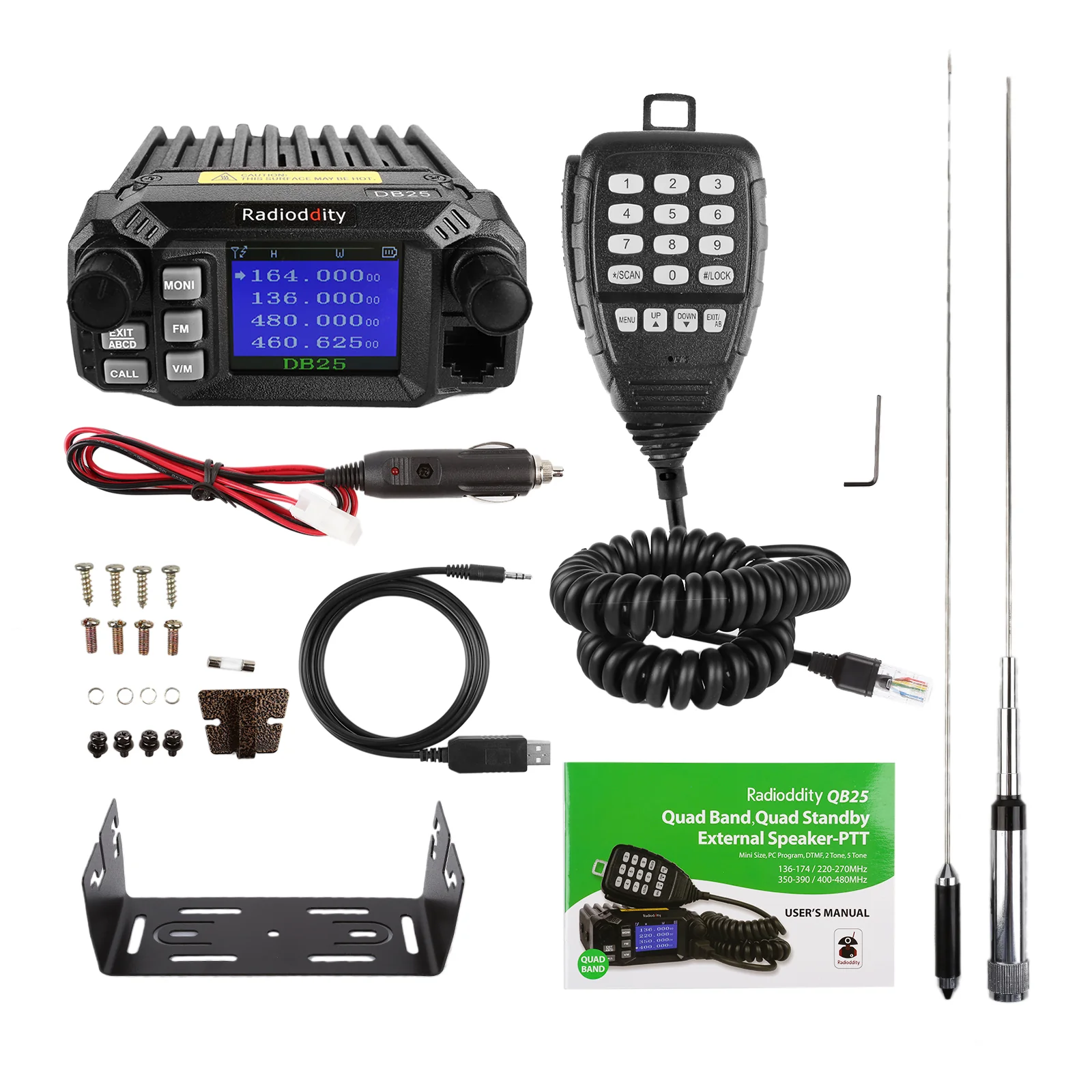 QB25 Pro Quad Band Mini Mobile Radio+ Cable + 50W Antenna | Support CHIRP Programming - Image 8