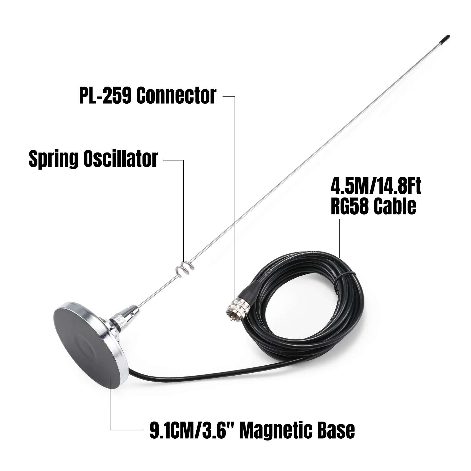 Radioddity RA-UV712 Antenna Kit | VHF/UHF Dual Band | PL-259 Connector | Magnetic Mount with 15ft Cable - Image 3