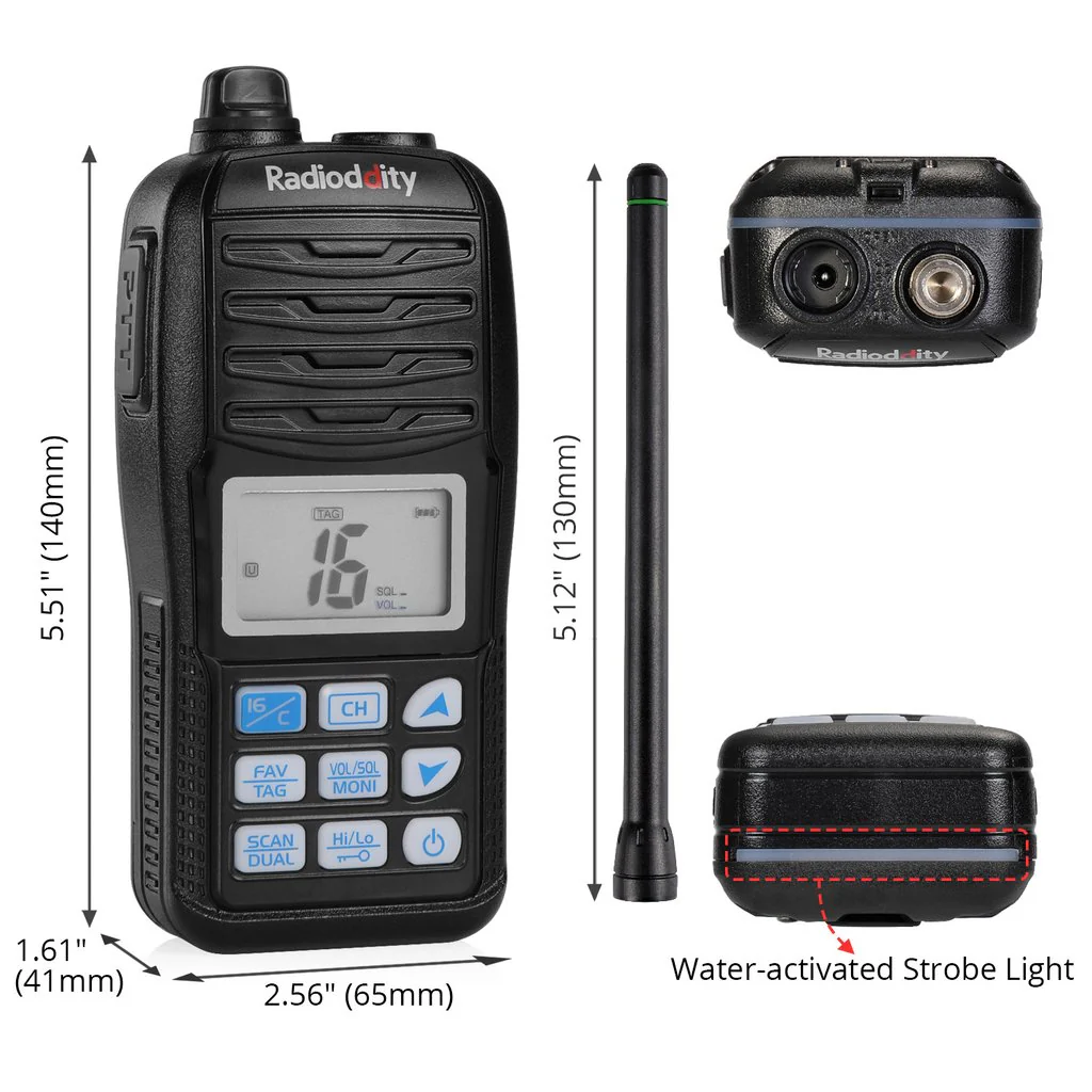 Radioddity Voyage RV6  Marine Radio VHF | Tri-watch | Waterproof | NOAA | Emergency Strobe LED [DISCONTINUED] - Image 5