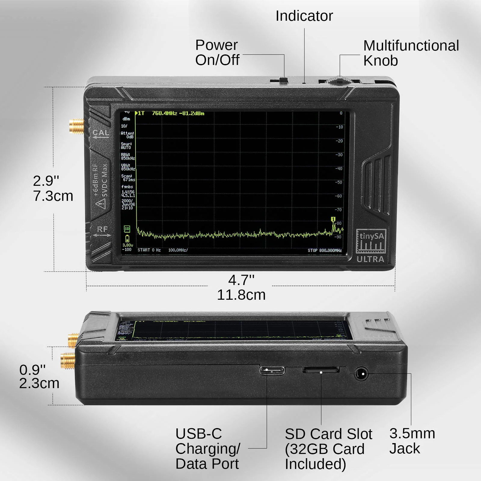 TinySA Ultra Spectrum Analyzer | Antenna Analyzer | 100kHz-5.3GHz | PC Connectivity | 4.0" Touchscreen | 3000mAh Battery - Image 3