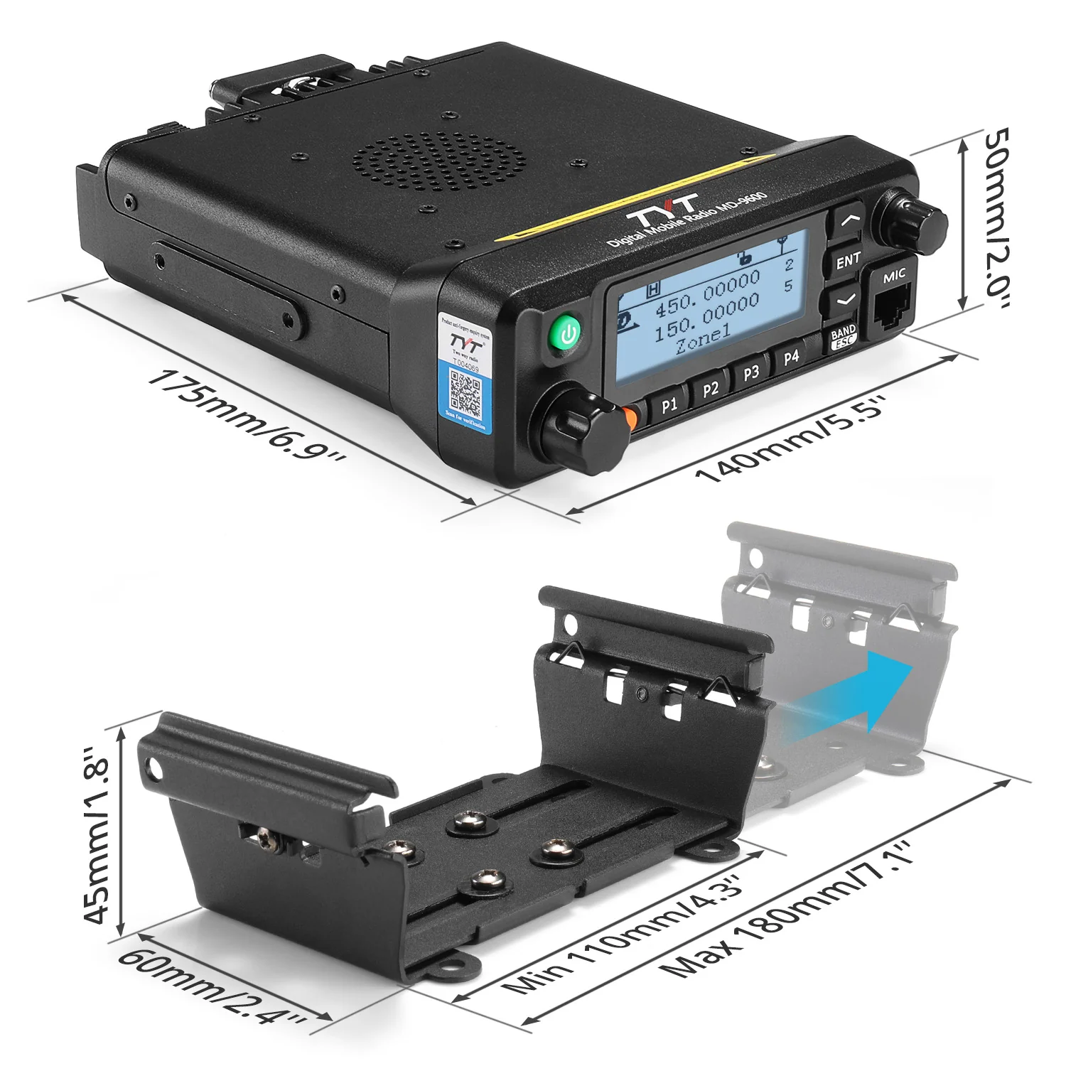 TYT MD-9600 Car Radio | Dual Band | DMR & Analog | 50W/25W | 10K ID [DISCONTINUED] - Image 9