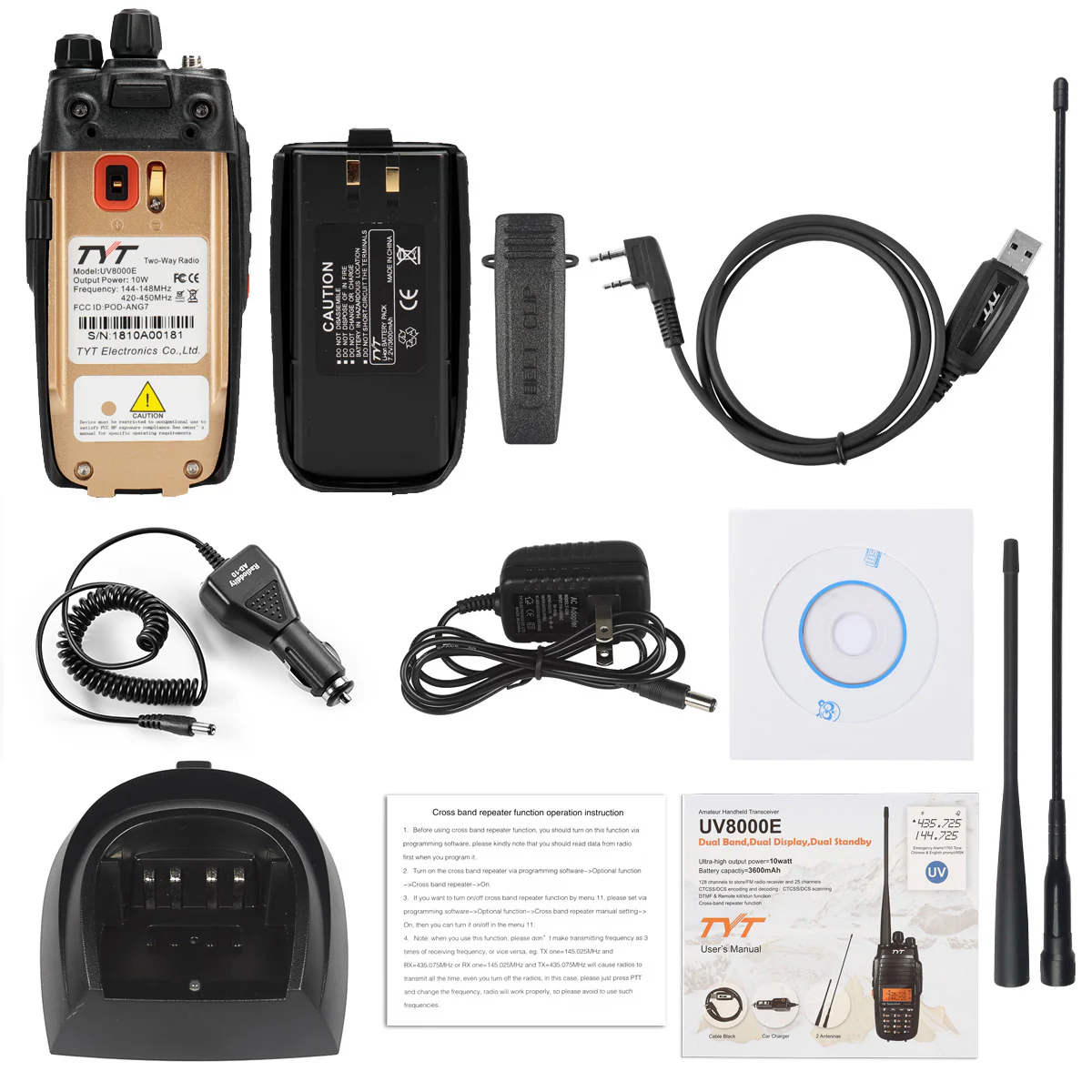 TYT UV8000E | Dual Band | 10W | 3600mAh | Cross Band Repeater | Cable - Image 13