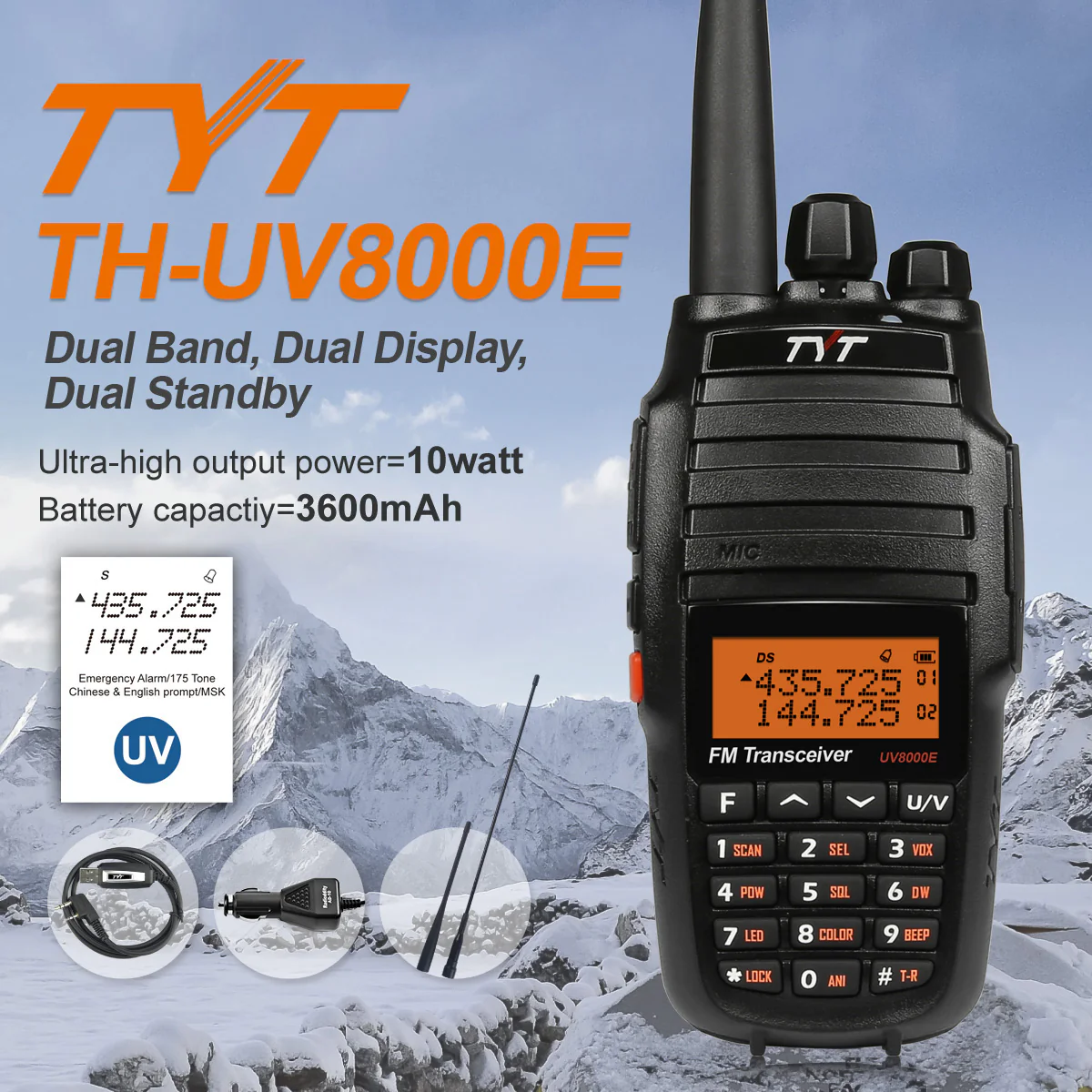 TYT UV8000E | Dual Band | 10W | 3600mAh | Cross Band Repeater | Cable - Image 3